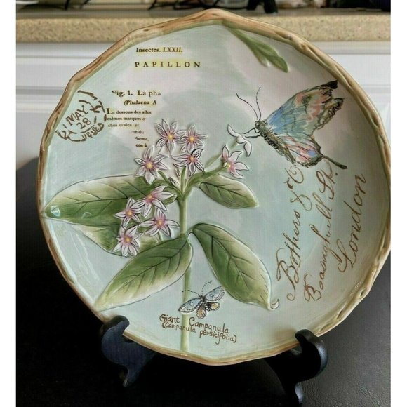 FITZ & FLOYD Toulouse 9" Lunch / Salad Plate - Embossed Butterflies - Green‎ EUC - Picture 1 of 7